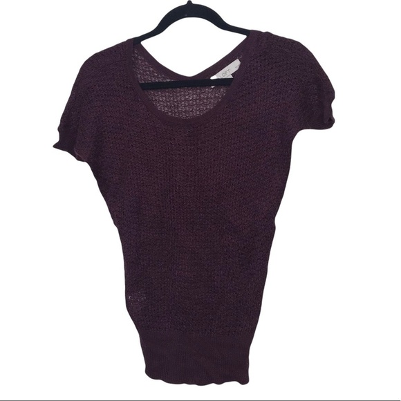 Loft Burgundy Open Knit Short Sleeve Sweater XXS Petite - Picture 1 of 8